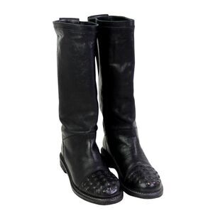 Latitude Femme BLACK GENUINE LEATHER LOW HEEL PULL ON ROUND TOE BOOTS Sz 37